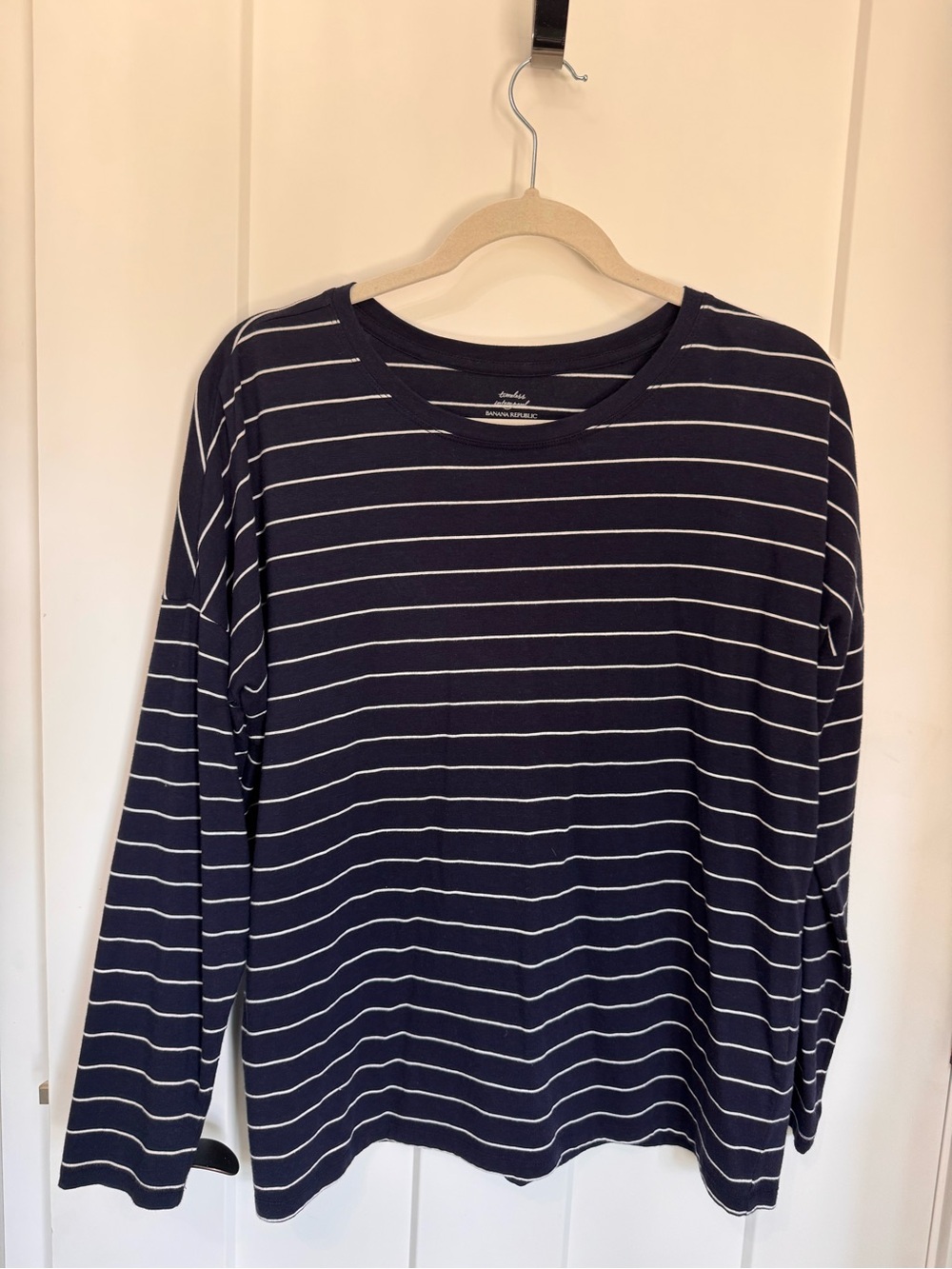 Banana Republic Navy and White Striped Long Sleeve Tee